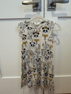 Mini Rodini White Dress with Black and Yellow Panda Print